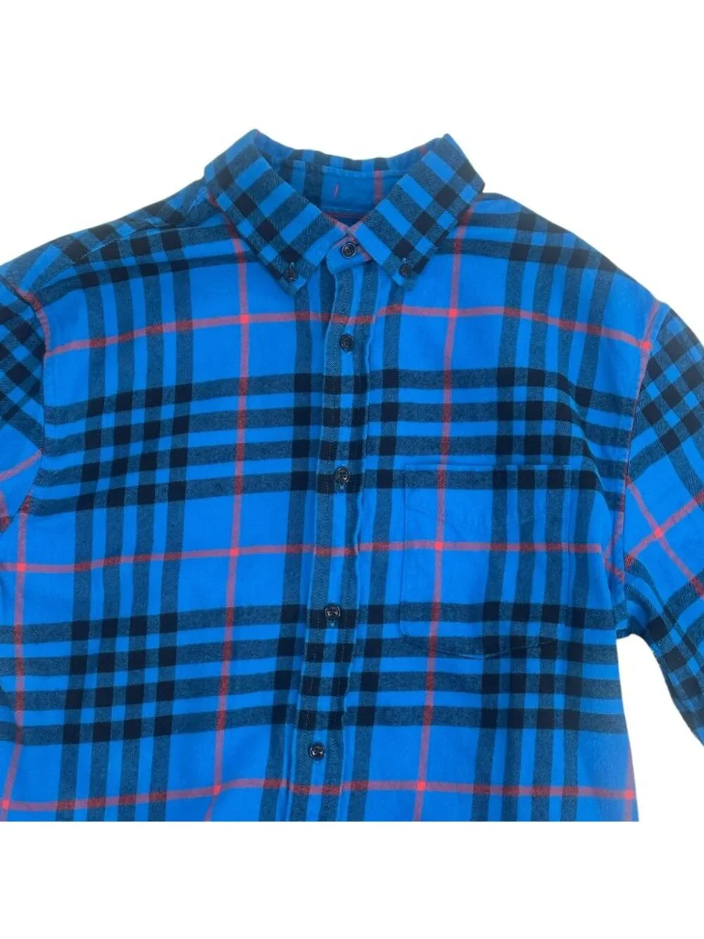 Banana Republic Shirt Medium Blue Plaid Organic Cotton Untucked Flannel Preppy